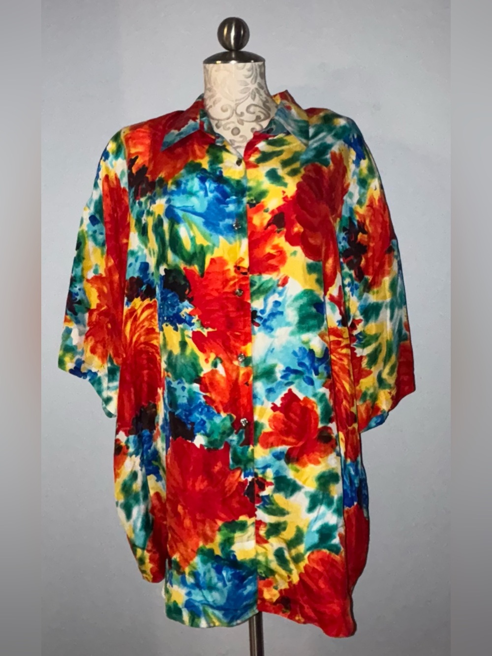 Kathryn Deene Silk Multicolor Floral Button-Up Shirt